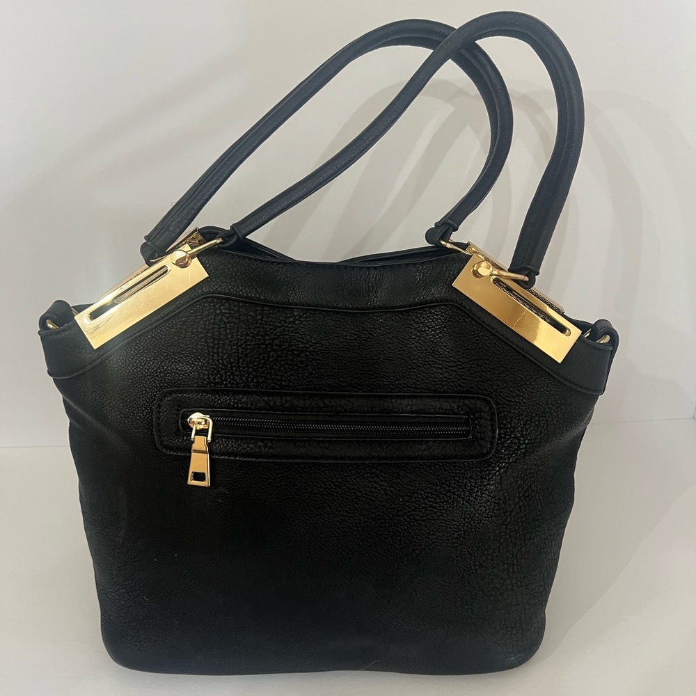 BLACK RIVET PURSE WITH GOLD HARDWARE 12”x9”